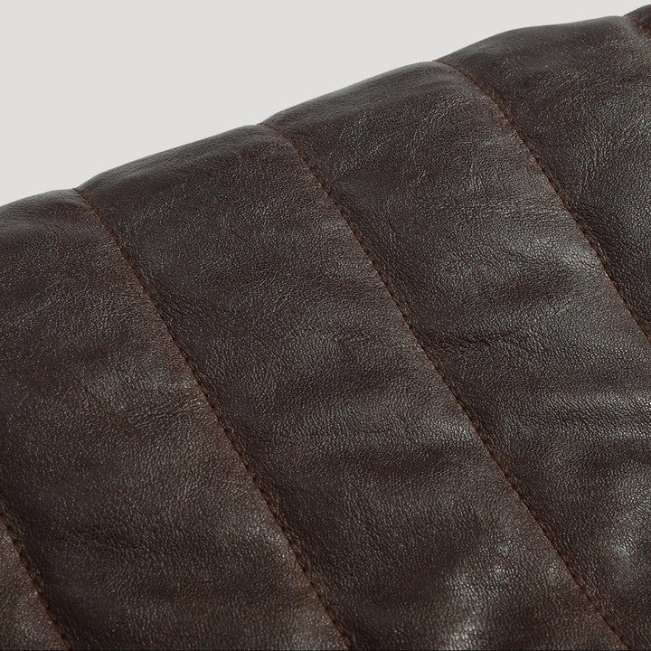 Men’s Brown Quilted Leather Jacket With Stand Collar