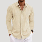 Men’s Long Sleeve Shirt Casual Button Linen Summer