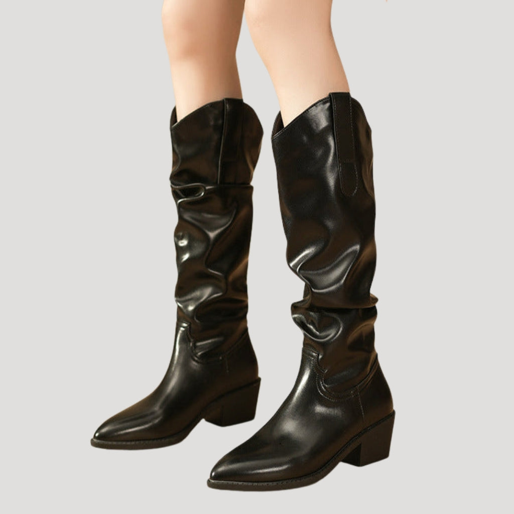 Women’s Cowboy Knee High Slouch Western Boots Pointed Toe
