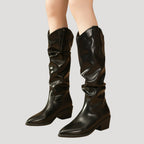 Women’s Cowboy Knee High Slouch Western Boots Pointed Toe
