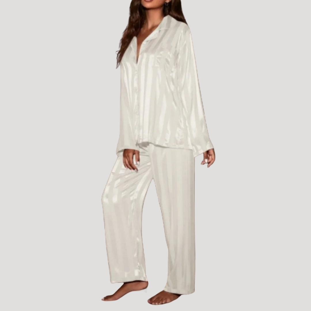 Women’s Satin Pajama Set Button Up Long Sleeve Sleepwear