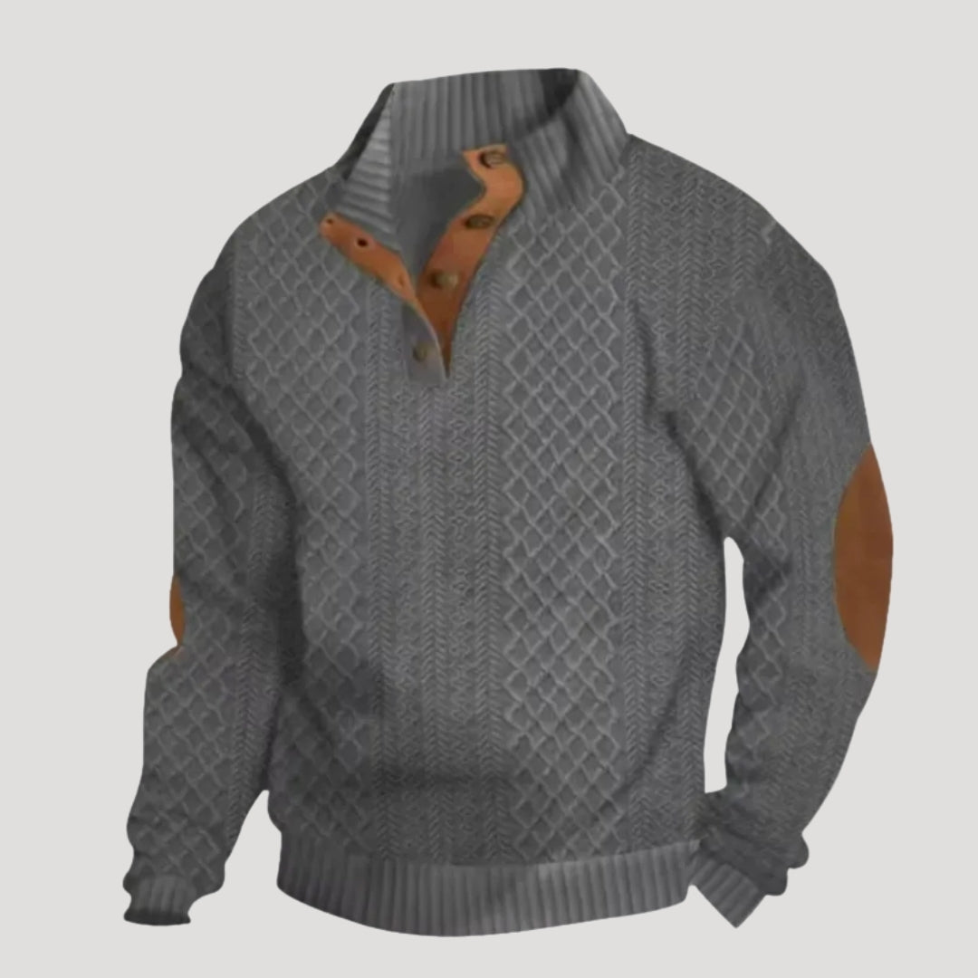 Men’s Knit Sweater Henley Button Textured Long Sleeve