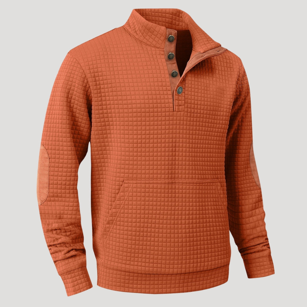 Men’s Textured Button Collar Sweatshirt Casual Pullover Top