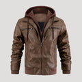 Men’s Hooded Bomber Jacket Zip Front Leather Look