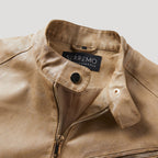 Women’s Leather Moto Jacket Zip Front Tan Casual Outerwear