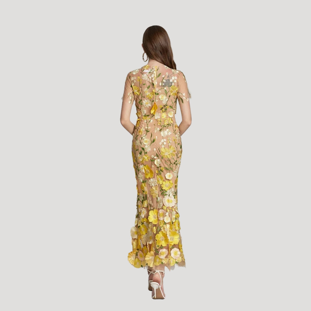 Women’s Summer Dress Floral Midi Sheer Embroidered Bodycon
