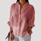 Women’s Linen Button Down Shirt Long Sleeve Loose Blouse