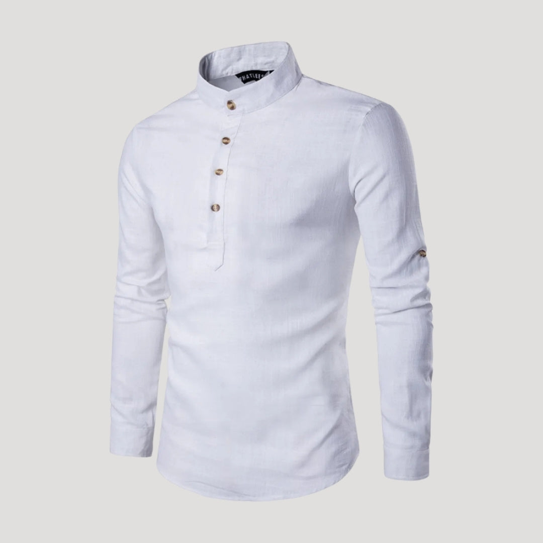 Men’s Long Sleeve Henley Shirt Stand Collar Casual Top
