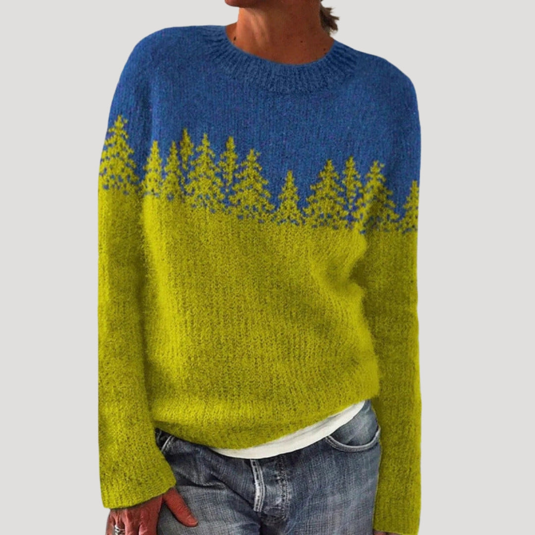 Women’s Fair Isle Knit Sweater Round Neck Pullover Top