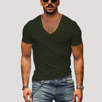 Men’s V Neck T Shirt Slim Fit Short Sleeve Casual Top