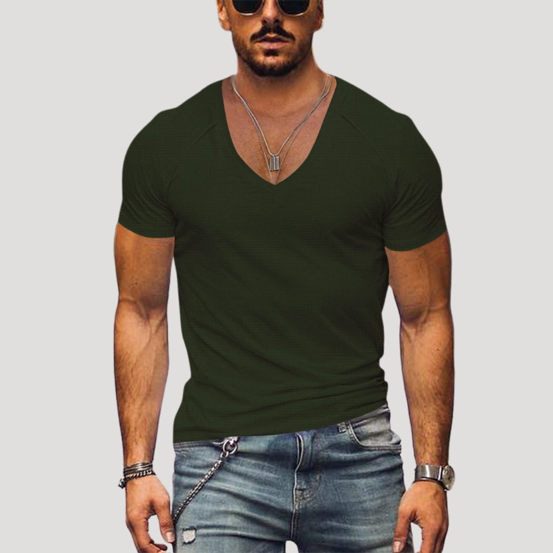 Men’s V Neck T Shirt Slim Fit Short Sleeve Casual Top
