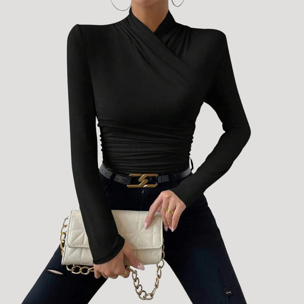 Women’s Long Sleeve Ruched Top Slim Fit Stretch Blouse