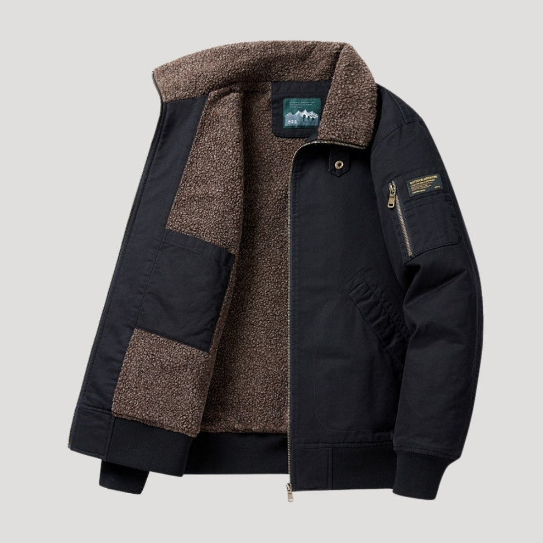 Men’s Fleece Bomber Jacket Zip Up Relaxed Fit Outerwear Coat