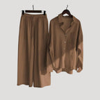 Women’s Linen Shirt Wide Leg Pants Matching Two Piece Set