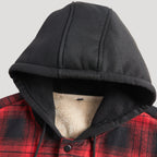 Men’s Red Plaid Flannel Hooded Sherpa Jacket