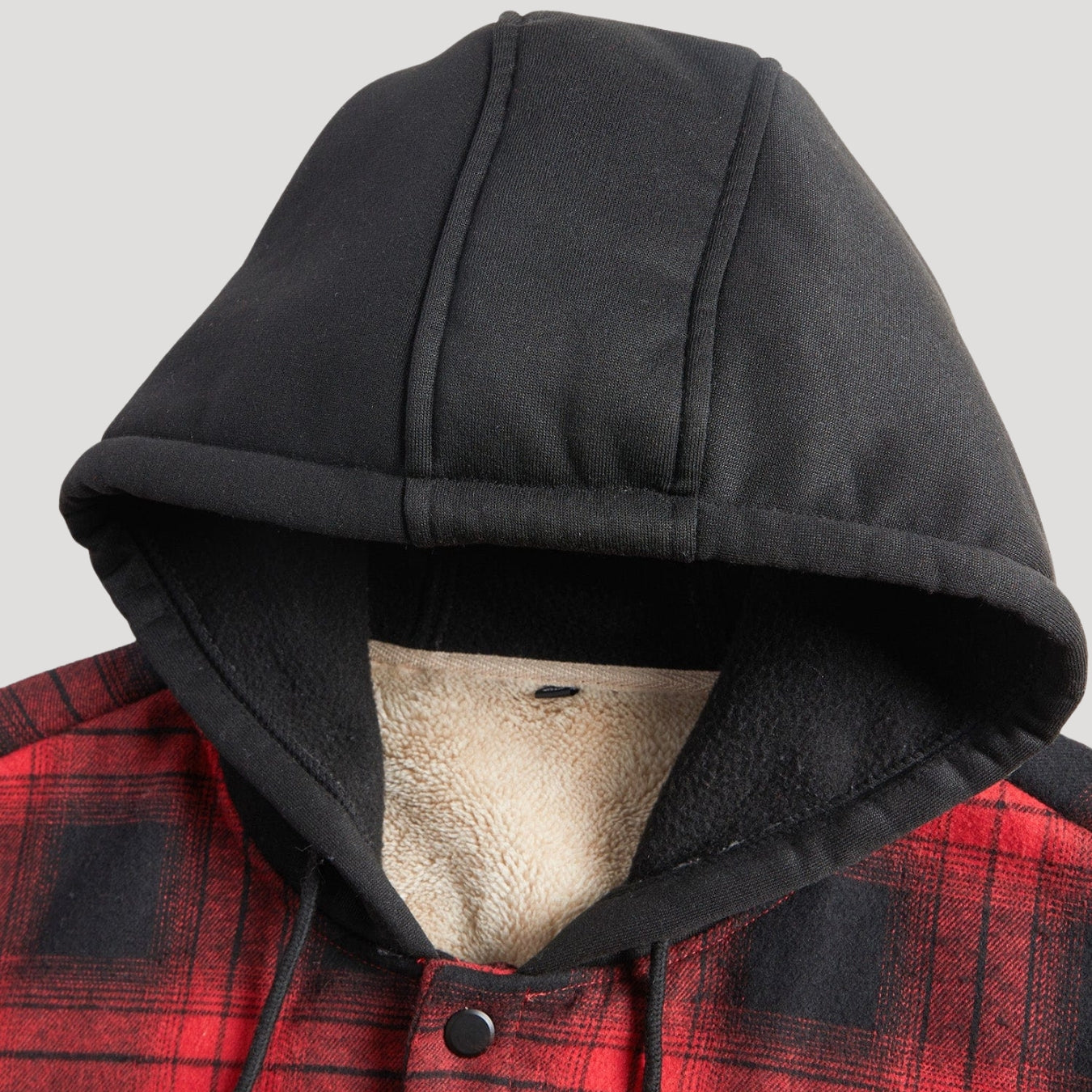 Men’s Red Plaid Flannel Hooded Sherpa Jacket