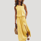 Women’s Sleeveless Maxi Dress Side Slit Casual Loose Sundress