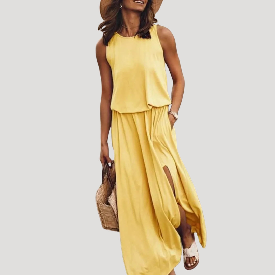 Women’s Sleeveless Maxi Dress Side Slit Casual Loose Sundress