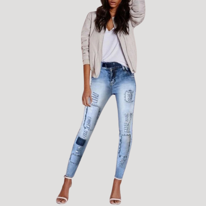 Dámske Rifle Skinny S Vysokým Pásom Roztrhané Svetlé