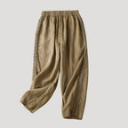 Women’s Linen Pants Tapered Elastic Waist Casual Cropped Loose Summer