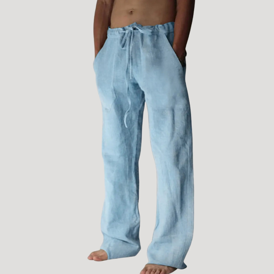 Men's Linen Pants Drawstring Waist Wide Leg Relaxed Fit