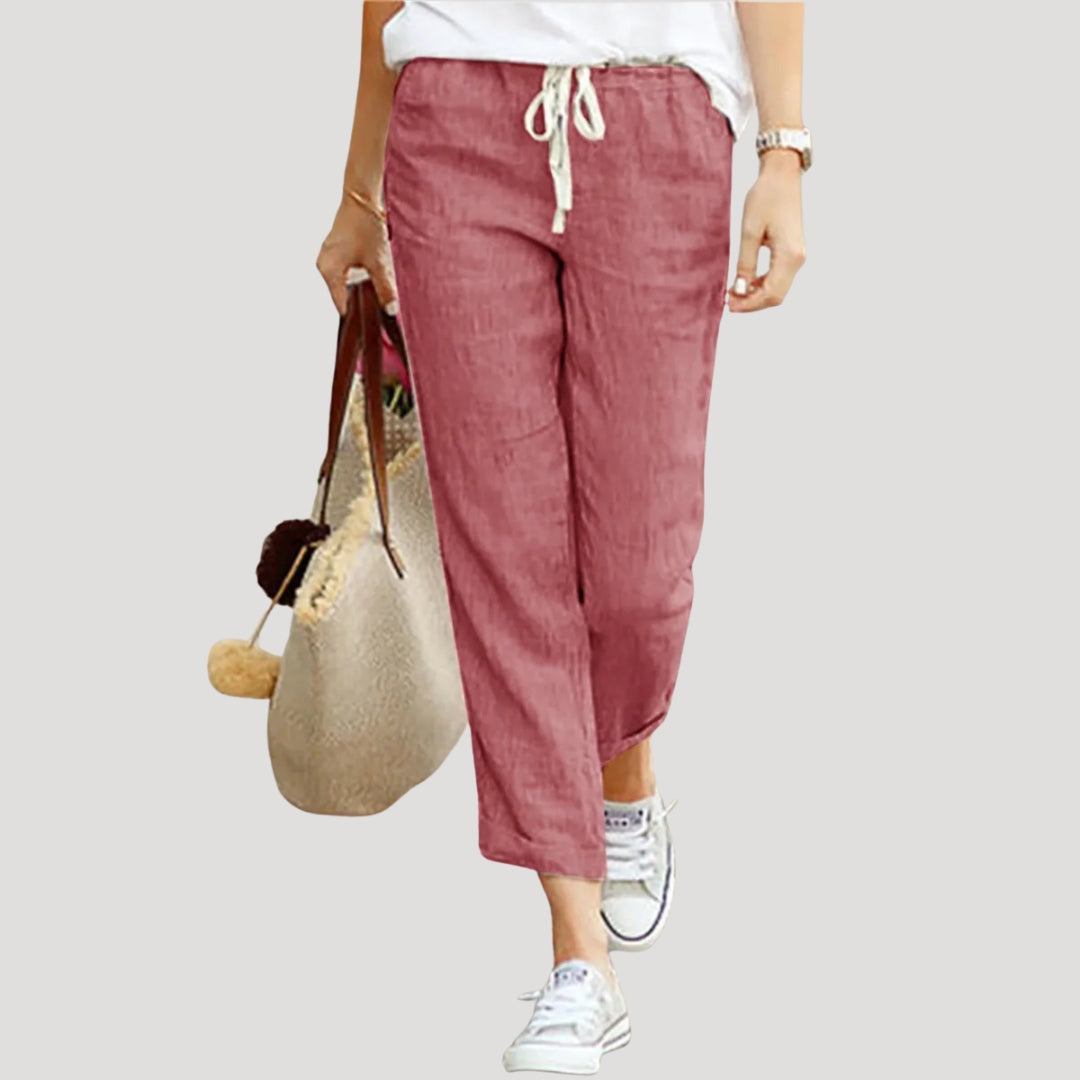 Women’s Linen Blend Drawstring Trousers Relaxed Casual Fit