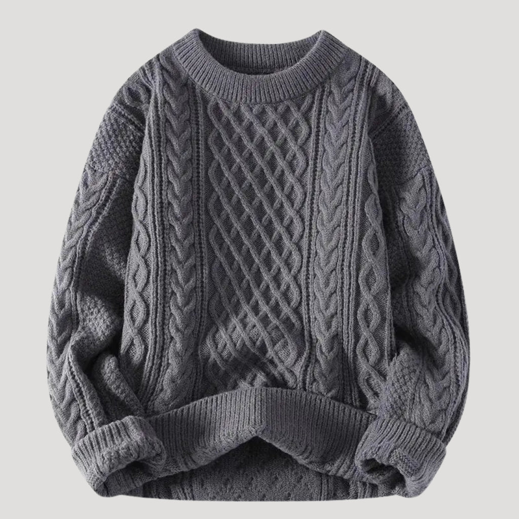 Men’s Cable Knit Sweater Relaxed Fit Crewneck Pullover Top