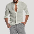 Men’s Linen Shirt Long Sleeve Button Henley Top
