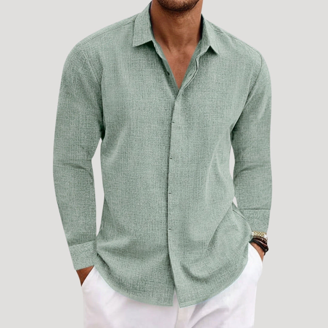 Men’s Long Sleeve Shirt Casual Button Linen Summer