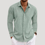 Men’s Long Sleeve Shirt Casual Button Linen Summer