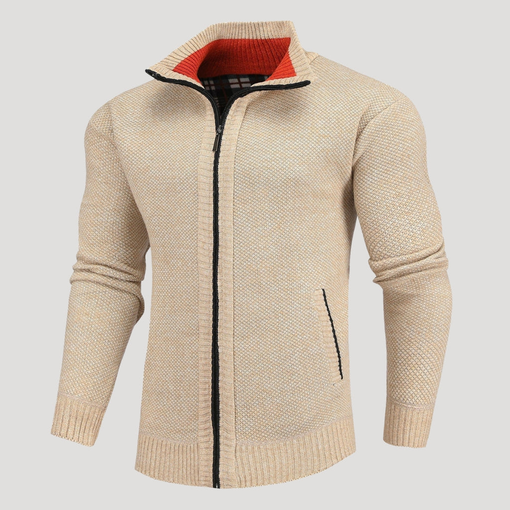 Men’s Full Zip Knit Sweater Jacket Casual Stand Collar Coat
