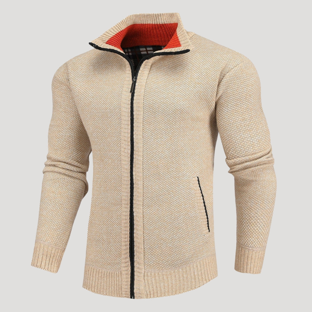 Men’s Full Zip Knit Sweater Jacket Casual Stand Collar Coat