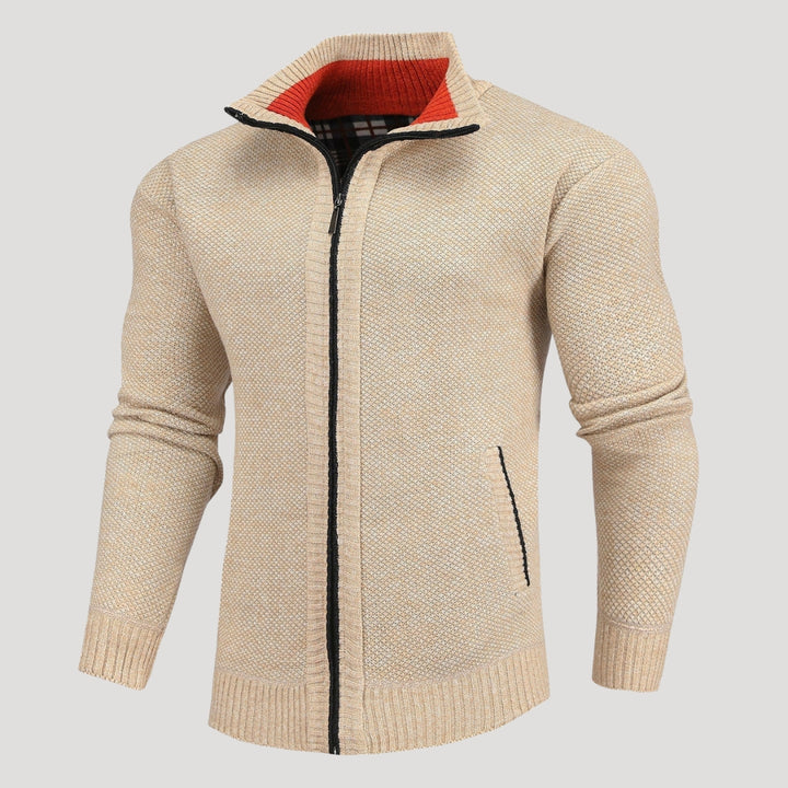 Men’s Full Zip Knit Sweater Jacket Casual Stand Collar Coat