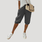 Women Linen Knee Length Shorts Drawstring Loose Fit Casual