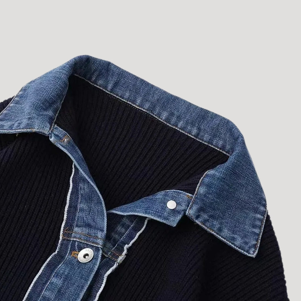Women’s Knit Cardigan Denim Trim Button Front Sweater
