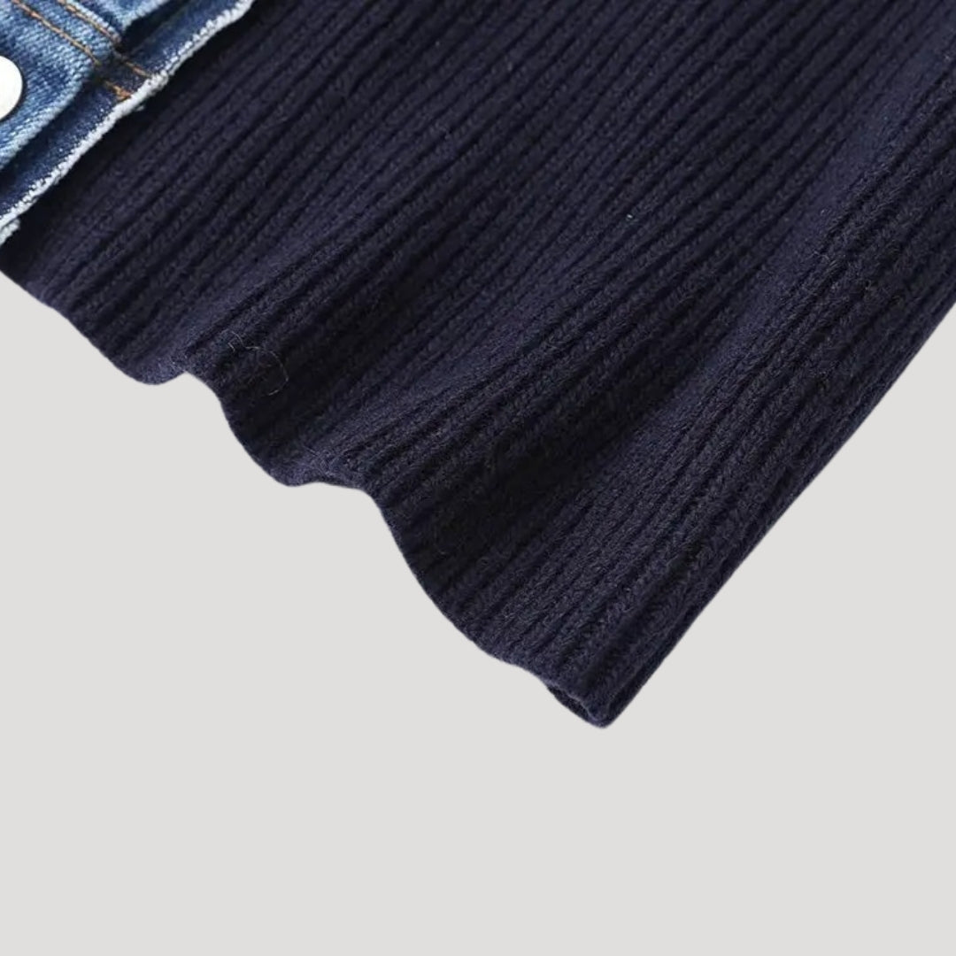 Women’s Knit Cardigan Denim Trim Button Front Sweater