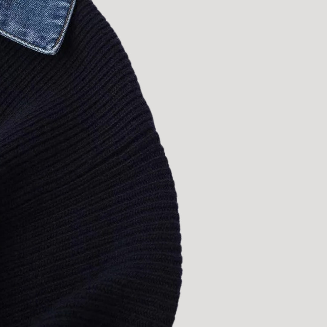 Women’s Knit Cardigan Denim Trim Button Front Sweater