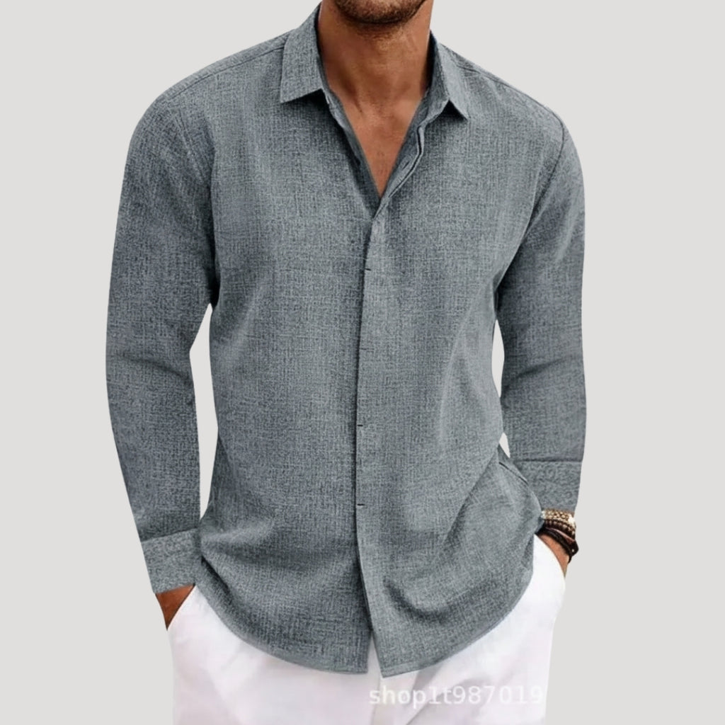 Men’s Long Sleeve Shirt Casual Button Linen Summer