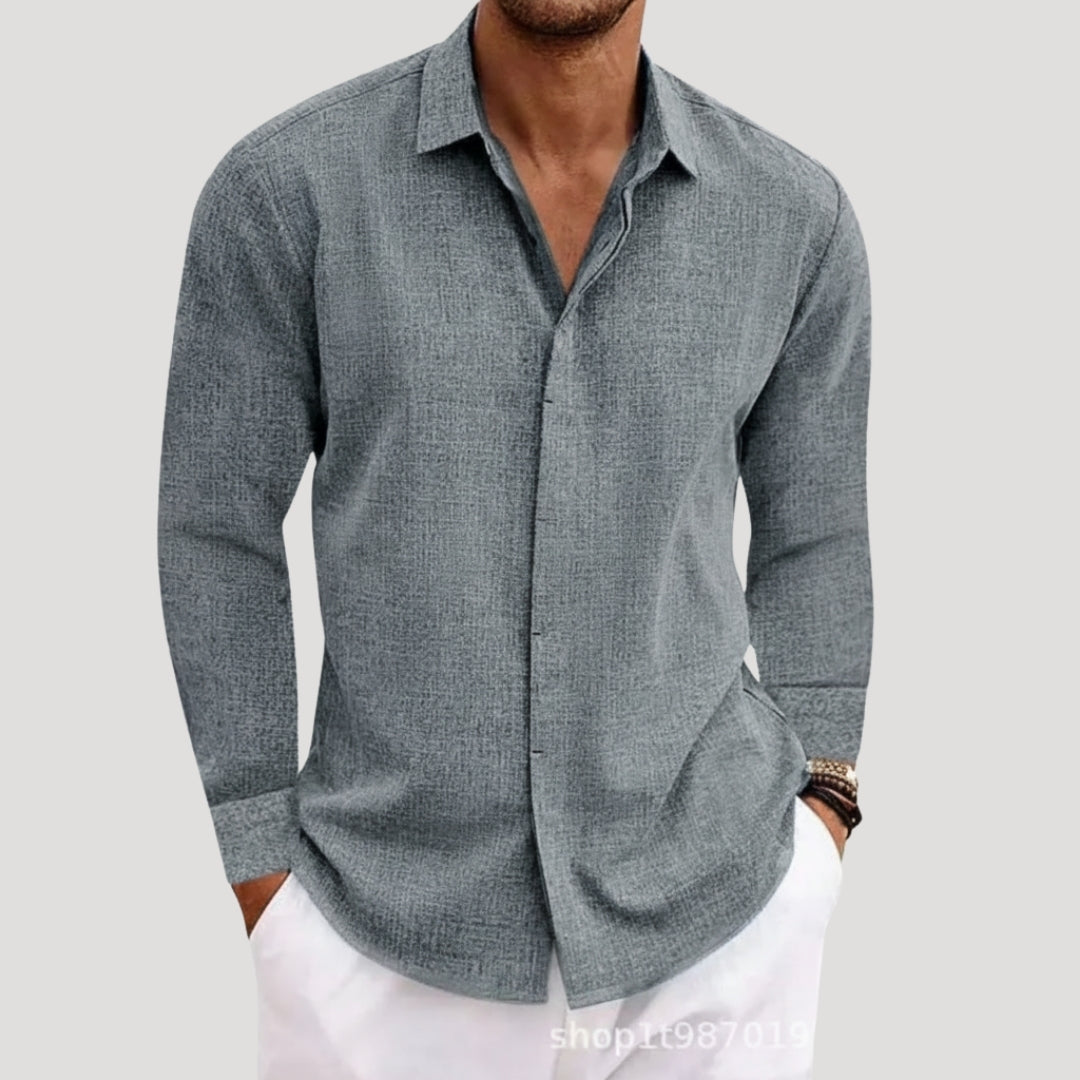 Men’s Long Sleeve Shirt Casual Button Linen Summer