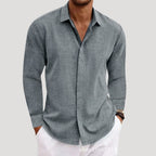 Men’s Long Sleeve Shirt Casual Button Linen Summer