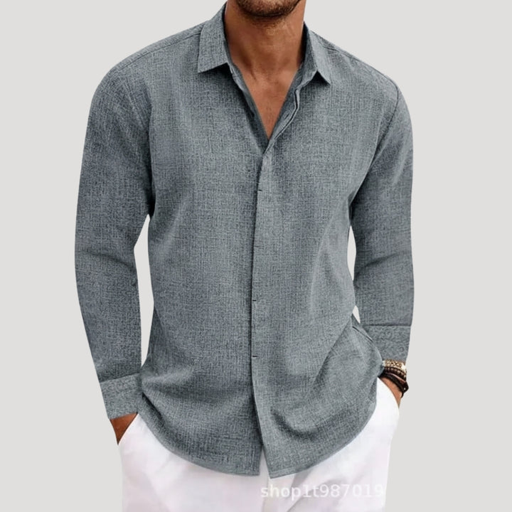 Men’s Long Sleeve Shirt Casual Button Linen Summer