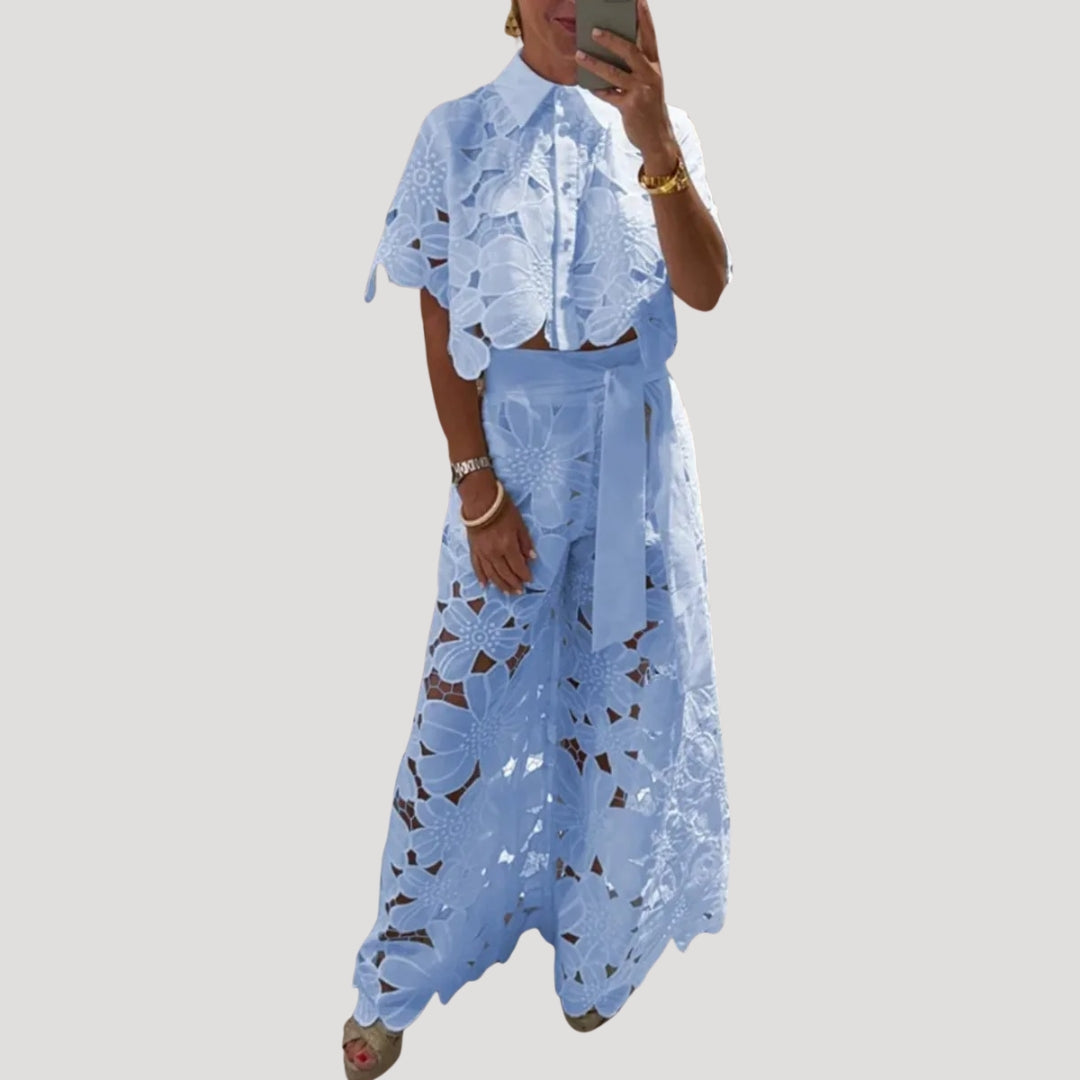 Women’s Lace Detail Two Piece Outfit Set Elegant Fit