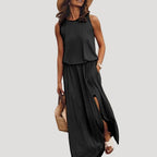 Women’s Sleeveless Maxi Dress Side Slit Casual Loose Sundress