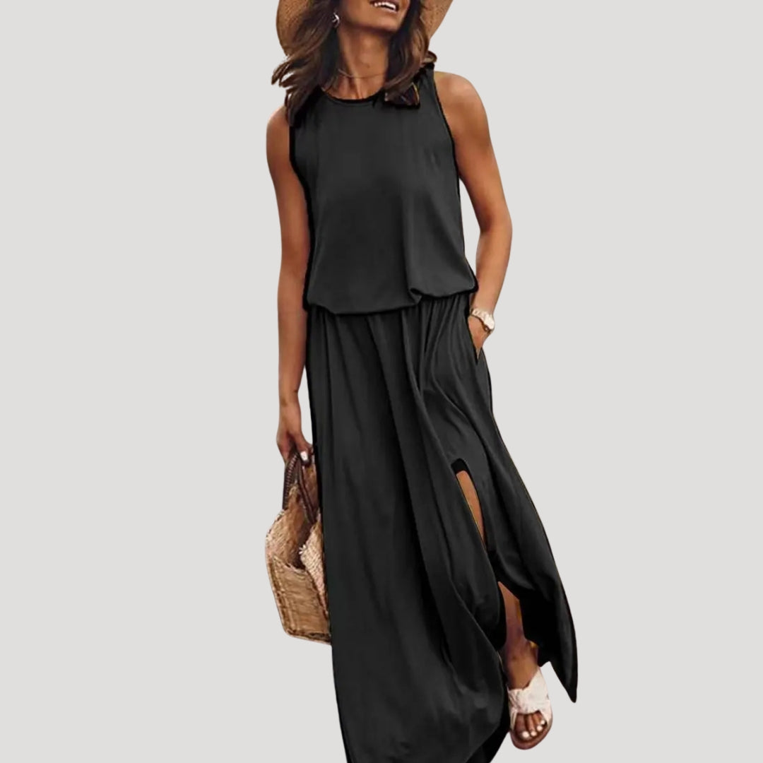 Women’s Sleeveless Maxi Dress Side Slit Casual Loose Sundress
