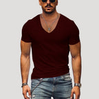 Men’s V Neck T Shirt Slim Fit Short Sleeve Casual Top
