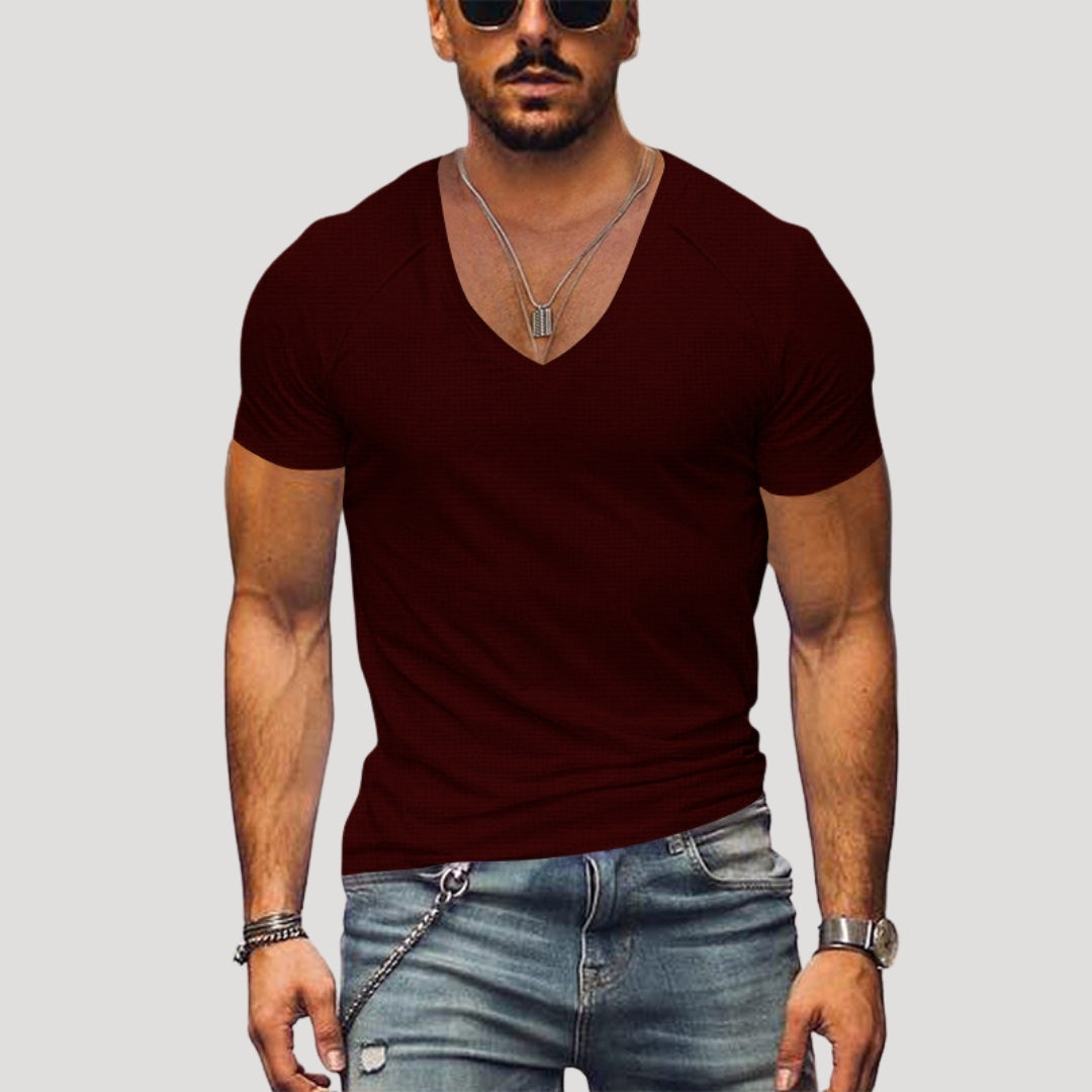 Men’s V Neck T Shirt Slim Fit Short Sleeve Casual Top