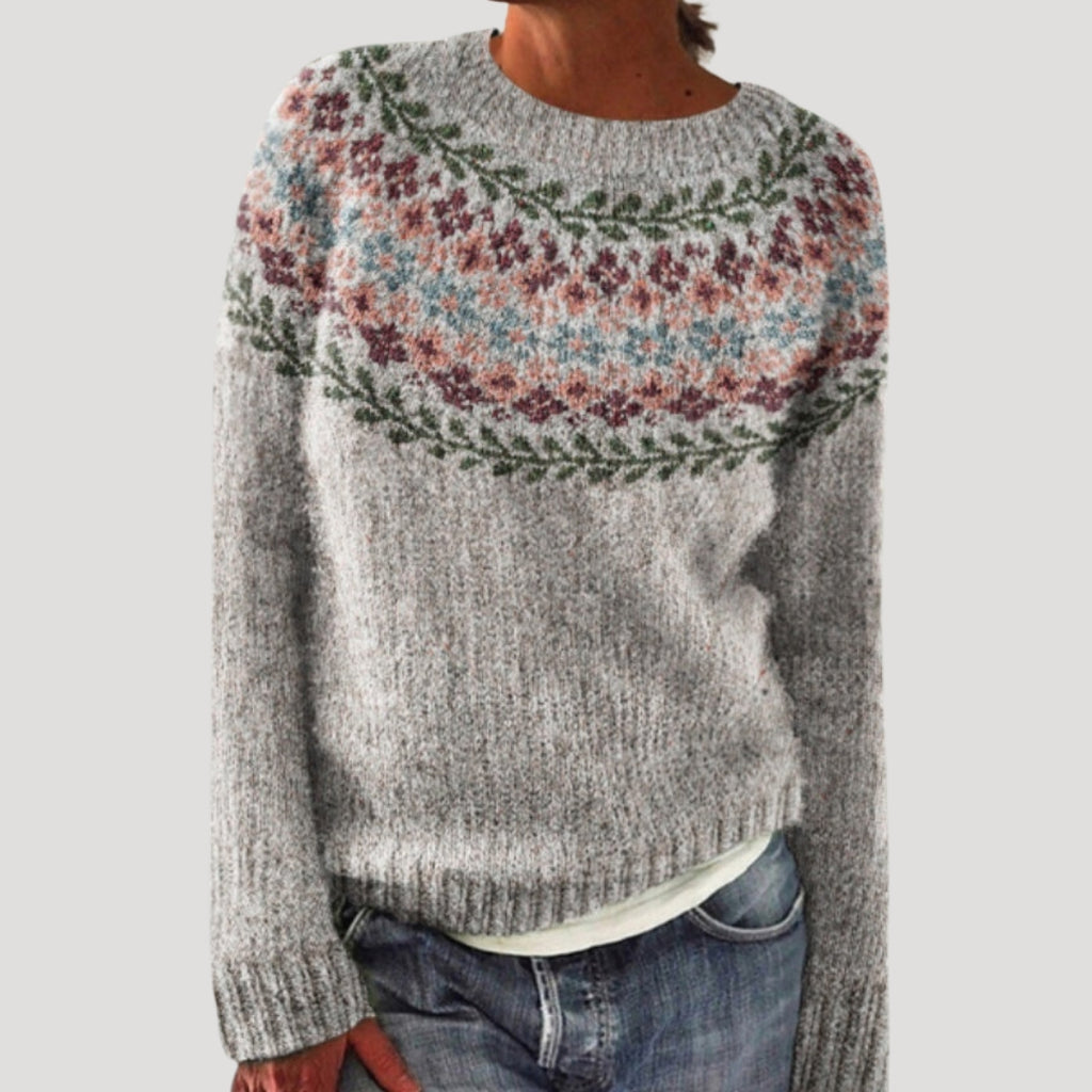 Women’s Fair Isle Knit Sweater Round Neck Pullover Top