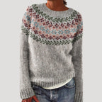 Women’s Fair Isle Knit Sweater Round Neck Pullover Top