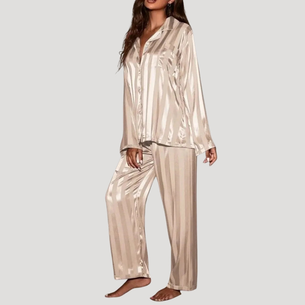 Women’s Satin Pajama Set Button Up Long Sleeve Sleepwear
