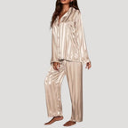 Women’s Satin Pajama Set Button Up Long Sleeve Sleepwear